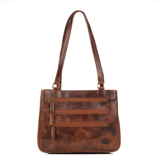 Premium Italian Cognac Leather Shoulder Bag - 336