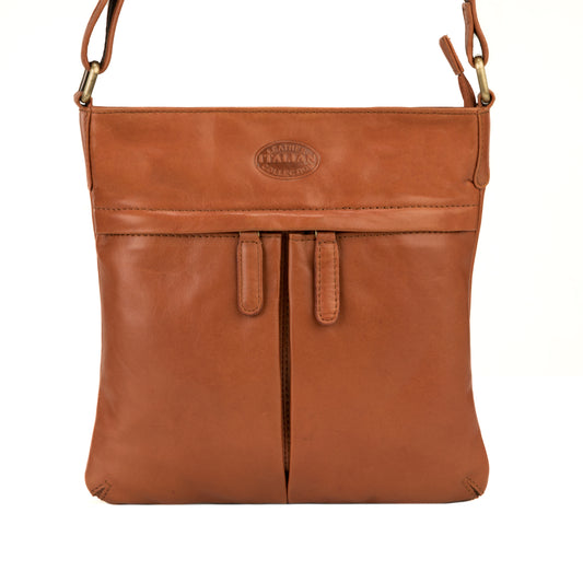 Premium Super Soft Cognac Leather Crossbody Bag - 334