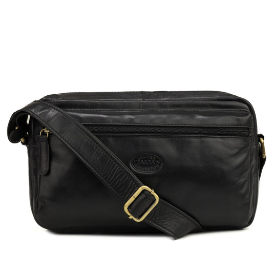 Premium Super Soft Black Leather Crossbody Bag - 349