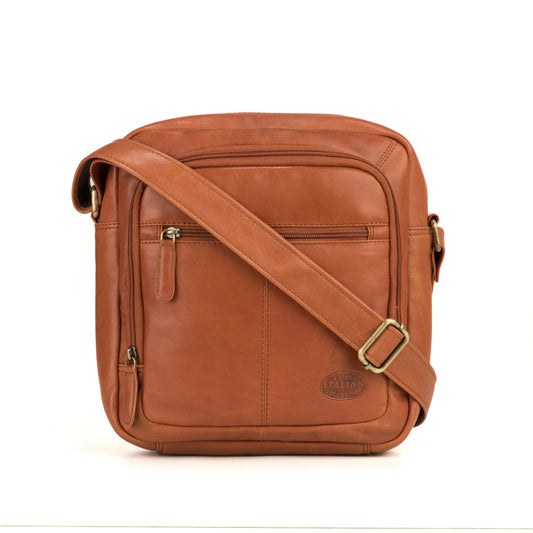 Premium Super Soft Cognac Leather Crossbody Bag - 341
