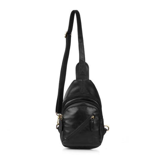 Premium Super Soft Black Leather Body Bag - 350