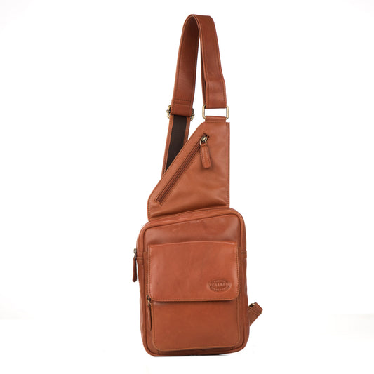 Premium Super Soft Cognac Leather Body Bag - 337