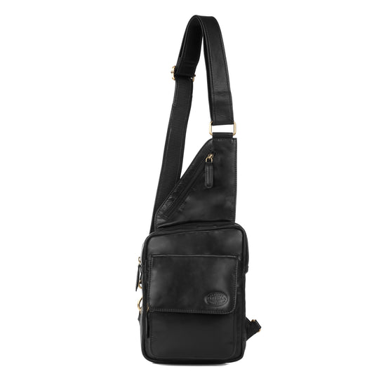 Premium Super Soft Black Leather Body Bag - 337