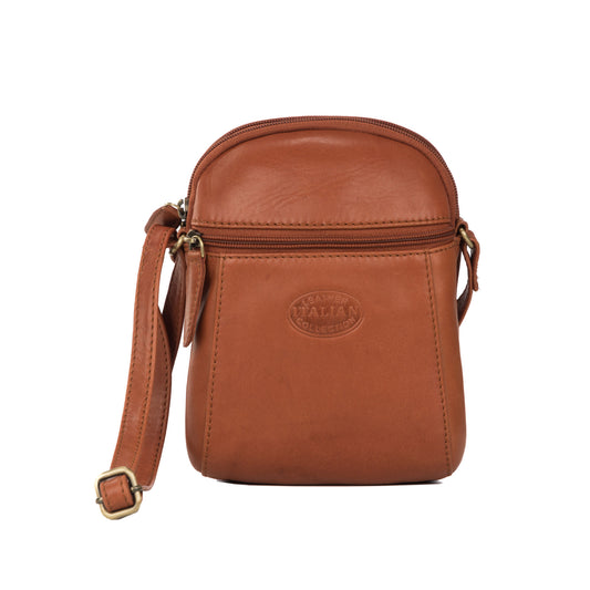 Premium Super Soft Cognac Leather Mobile Bag - 347
